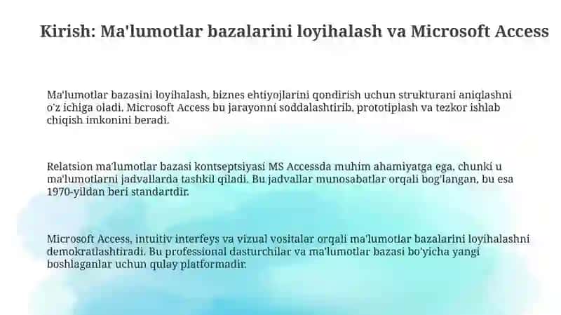 Microsoft Accessda ma'lumotlar yaratish 3
