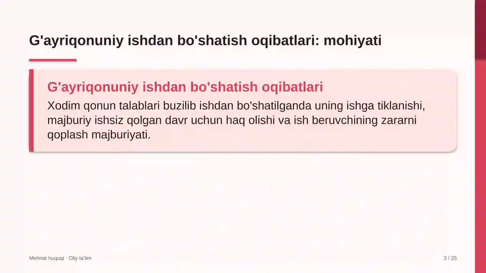 agrokimyo xizmatida g'ayriqonuniy ishdan bo'shatishning huquqiy oqibatlari 3326 3