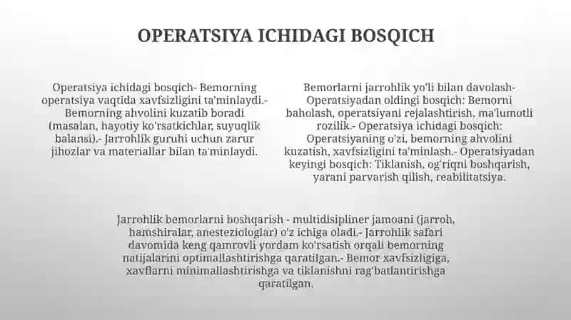 Xirurgik Bemorlarni Davolash Bosqichlari 3