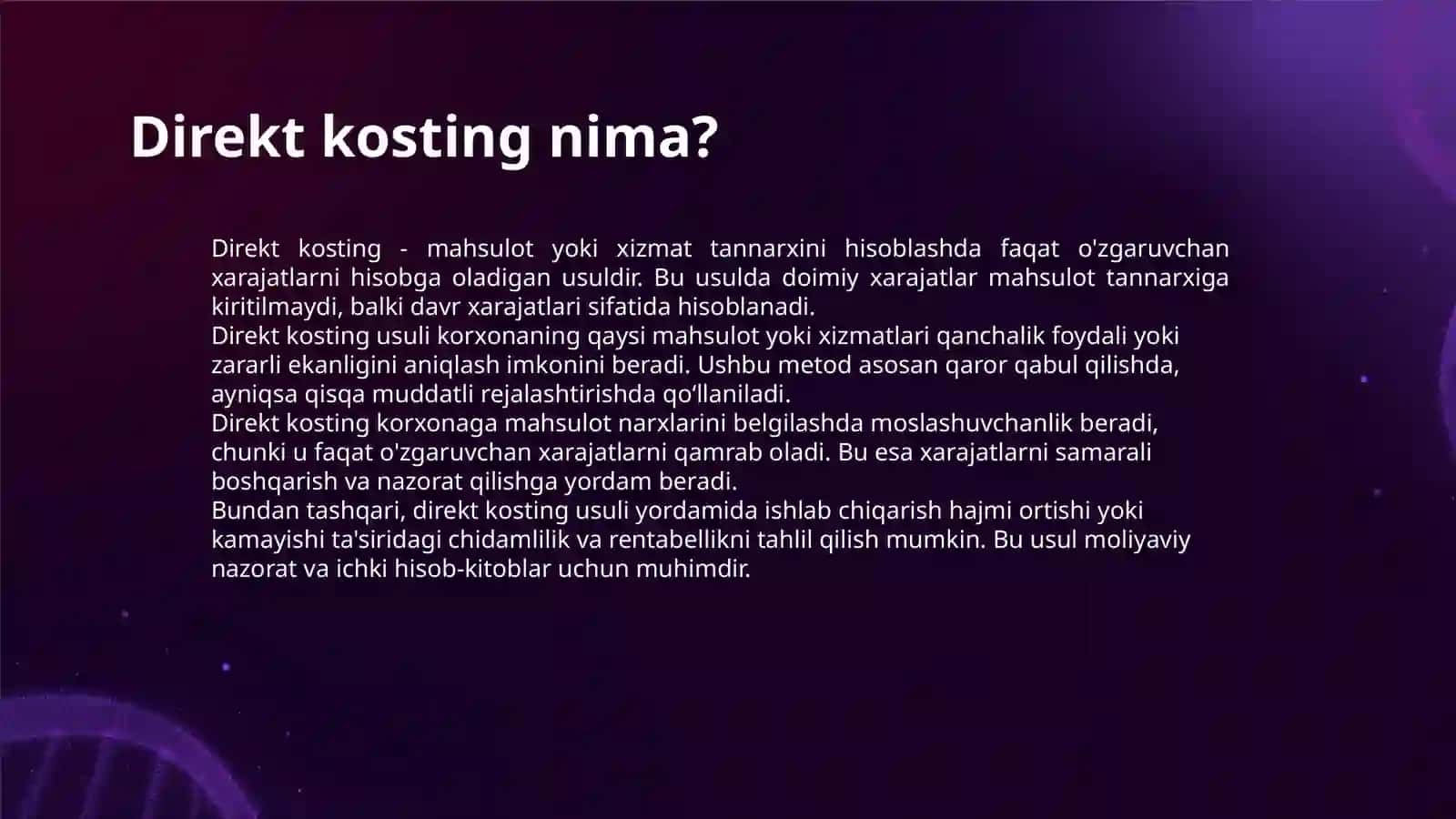 MAHSULOT TANNARXINI KAL’KULYATSIYA QILISHNING DIREKT KOSTING USULI 3