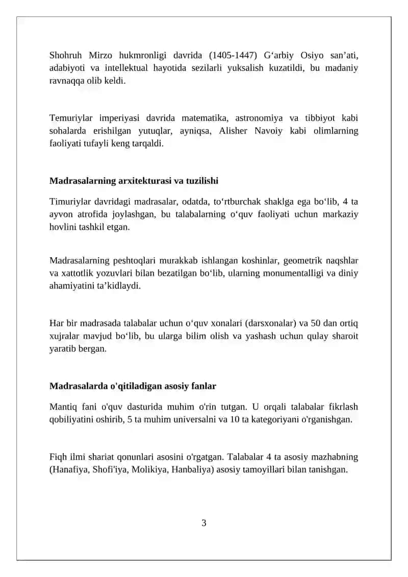 Temuriylar davrida madrasa ta'limi 3