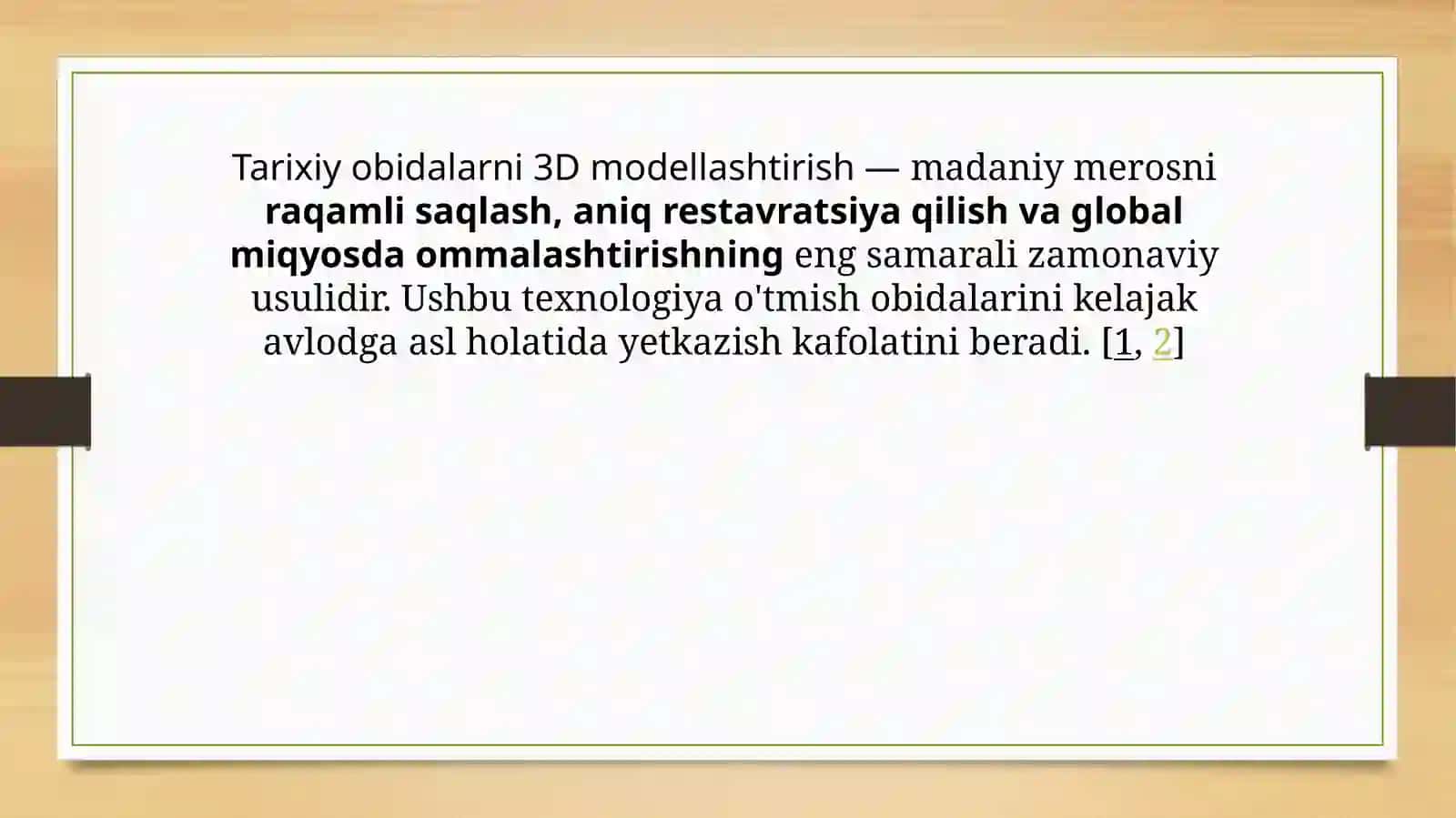 Tarixiy obidalarni 3D modellashtirishning ahamiyati 3
