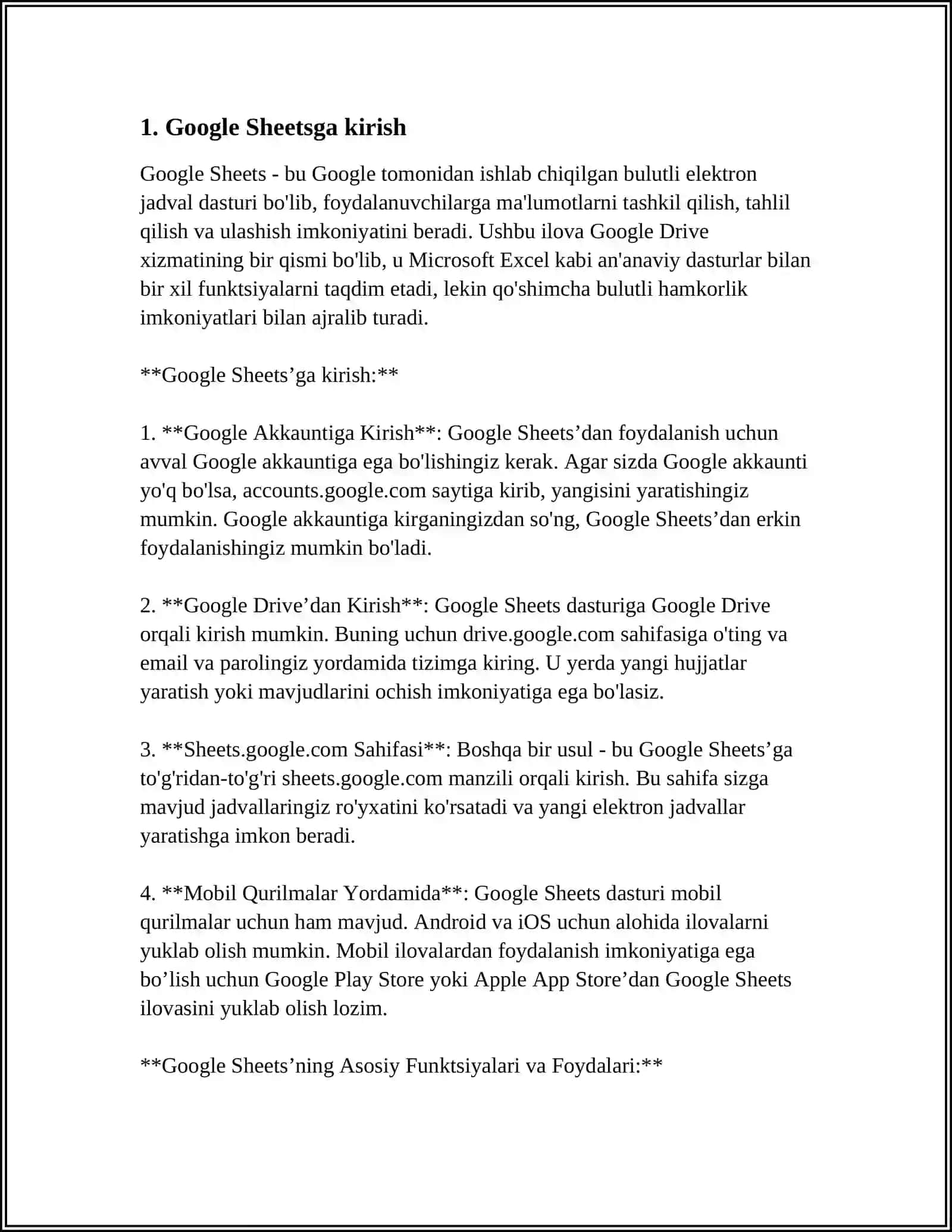 GOOGLE SHEETSDA VEB SAHIFALAR YARATISH 3