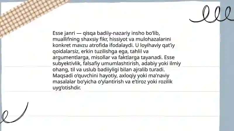 Esse janrining talablari va ta'rifi 3