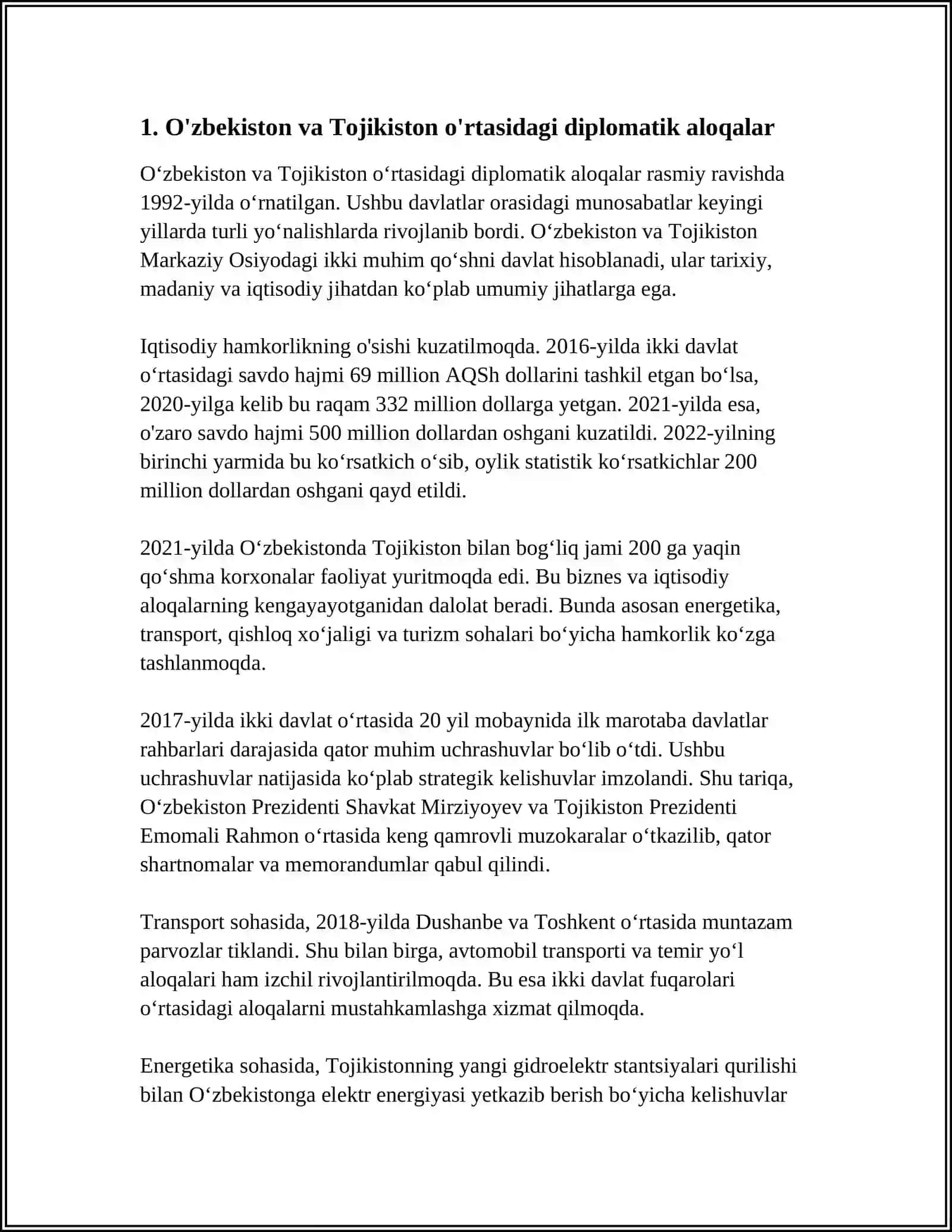 O'ZBEKISTON VA TOJIKISTON MUNOSABATLARI 3