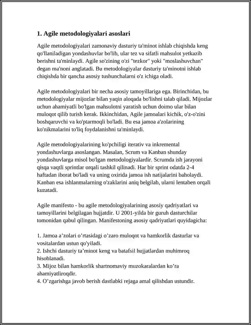 MUSTAQIL ISH Mavzu: AGILE METHODOLOGIES 3