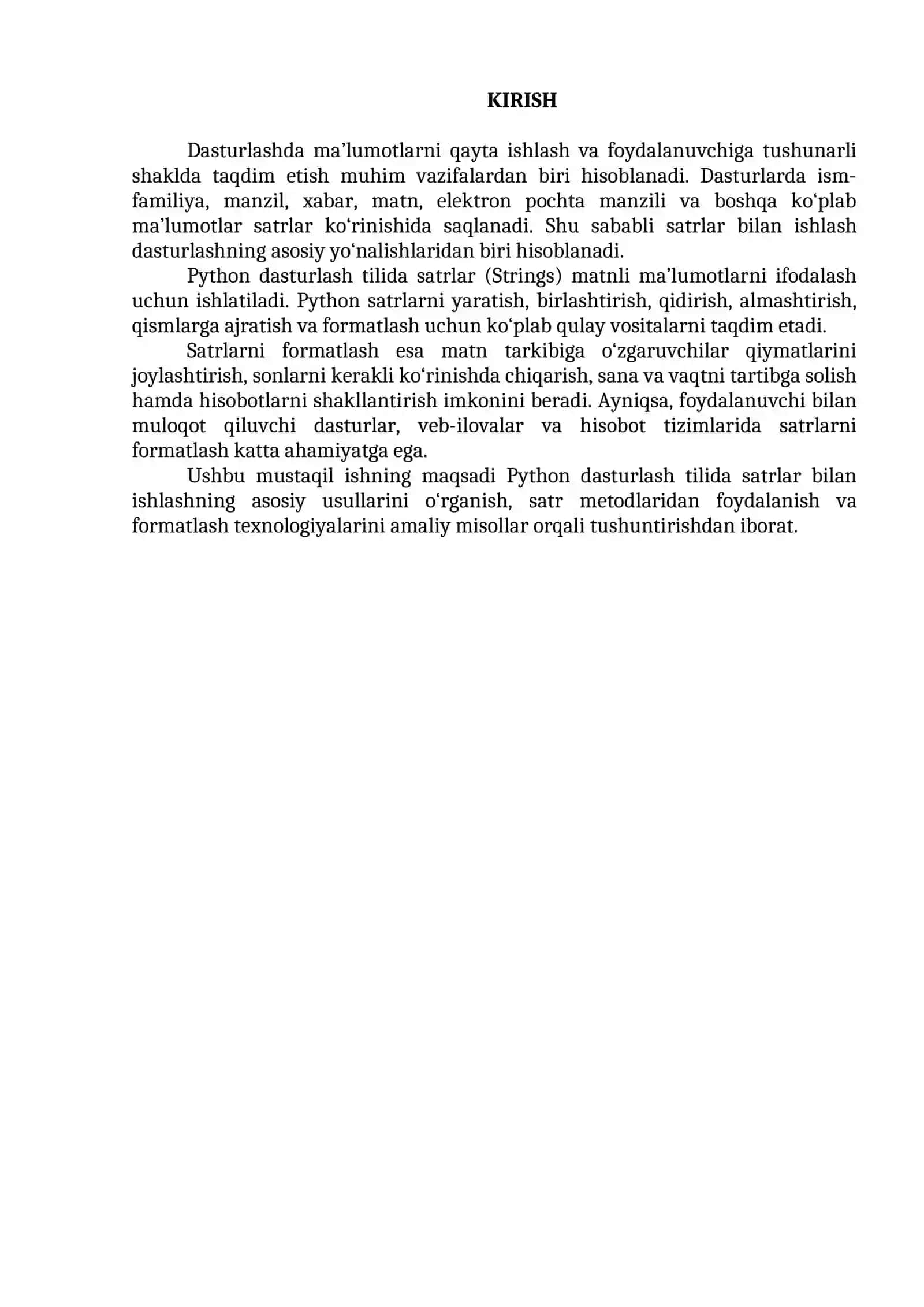 Python tilida satrlar (Strings) bilan ishlash va satrlarni formatlash usullari 3