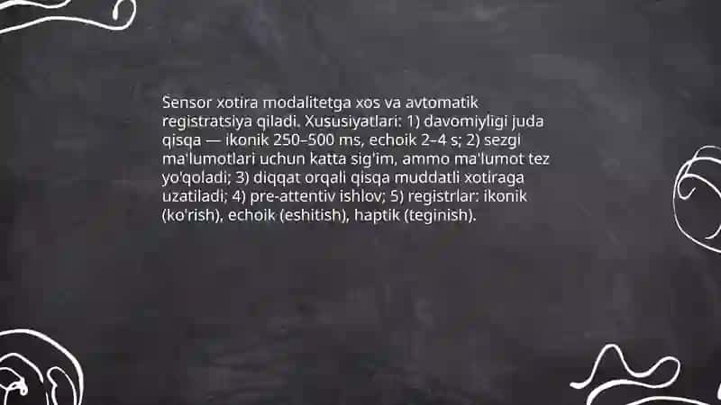 Sensor xotira va uning xususiyatlari 3