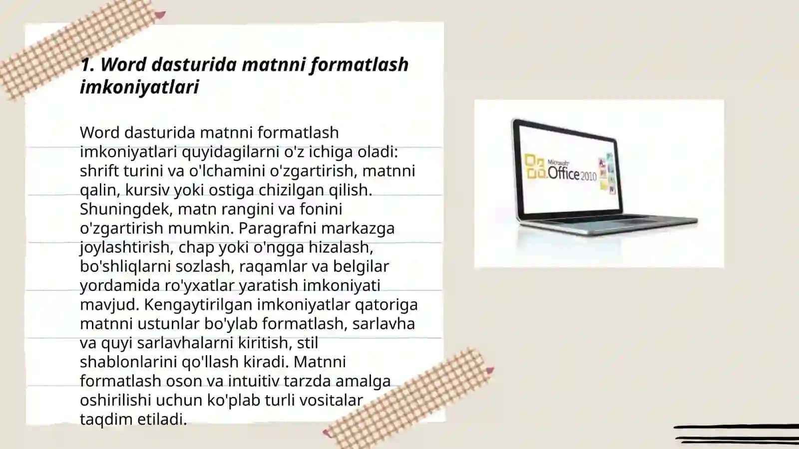 MS Office 2010 dasturlar paketi imkoniyatlari -Word, PowerPoint, Access, Excel 3