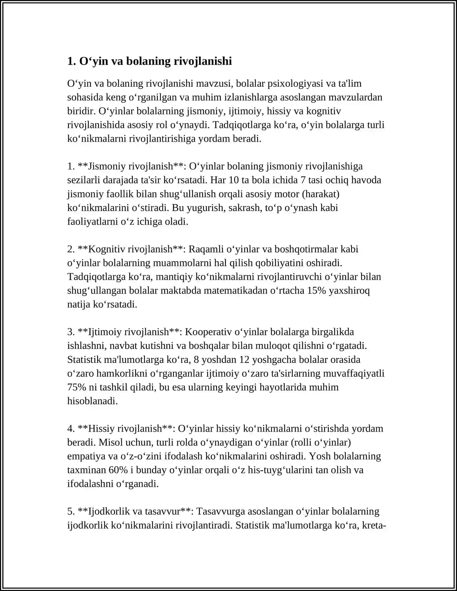 Mavzu: OʻYIN MAKTABGACHA YOSHDAGI BOLANING ETAKCHI FAOLIYATI SIFATIDA 3