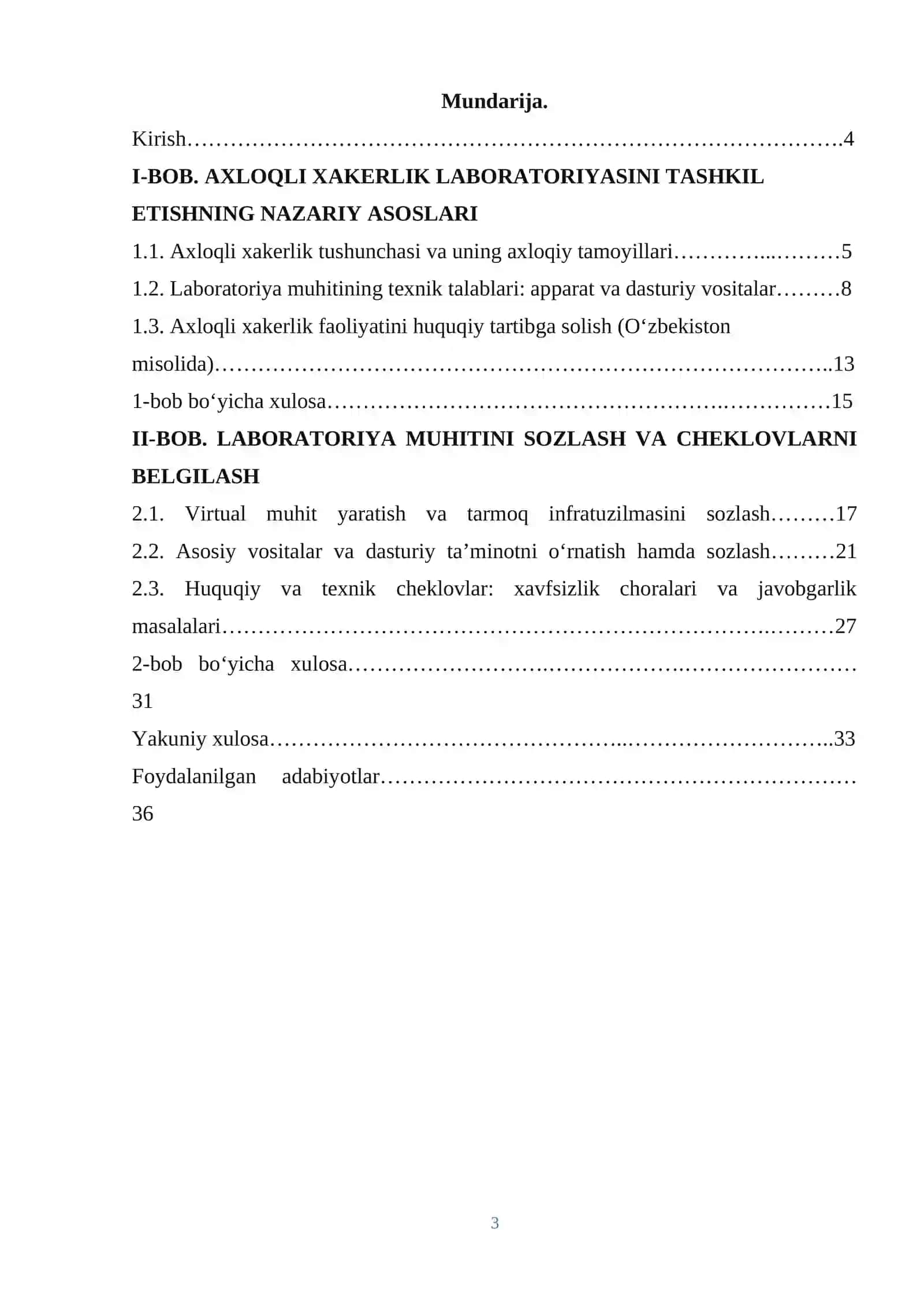 Dasturiy vositalar xavfsizligi fanidan KURS ISHI 3