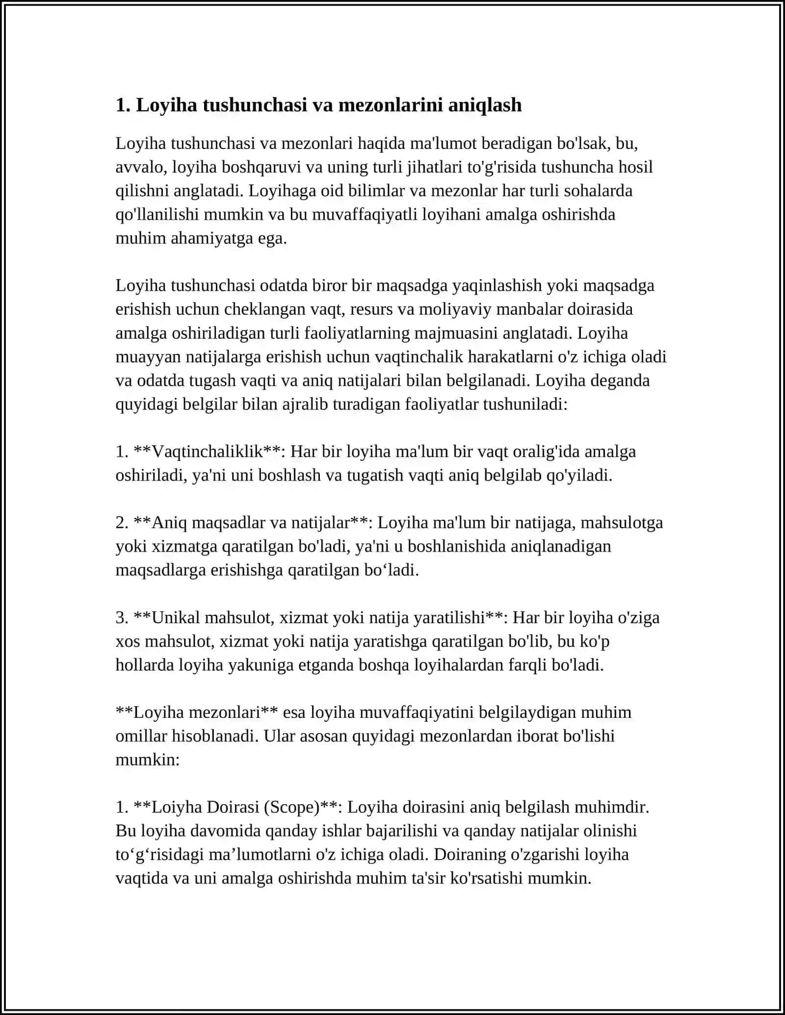 LOYIHALARNI BOSHLASH JARAYONI (PROJECT INITIATION )VA ASOSIY FAOLIYATLAR 3