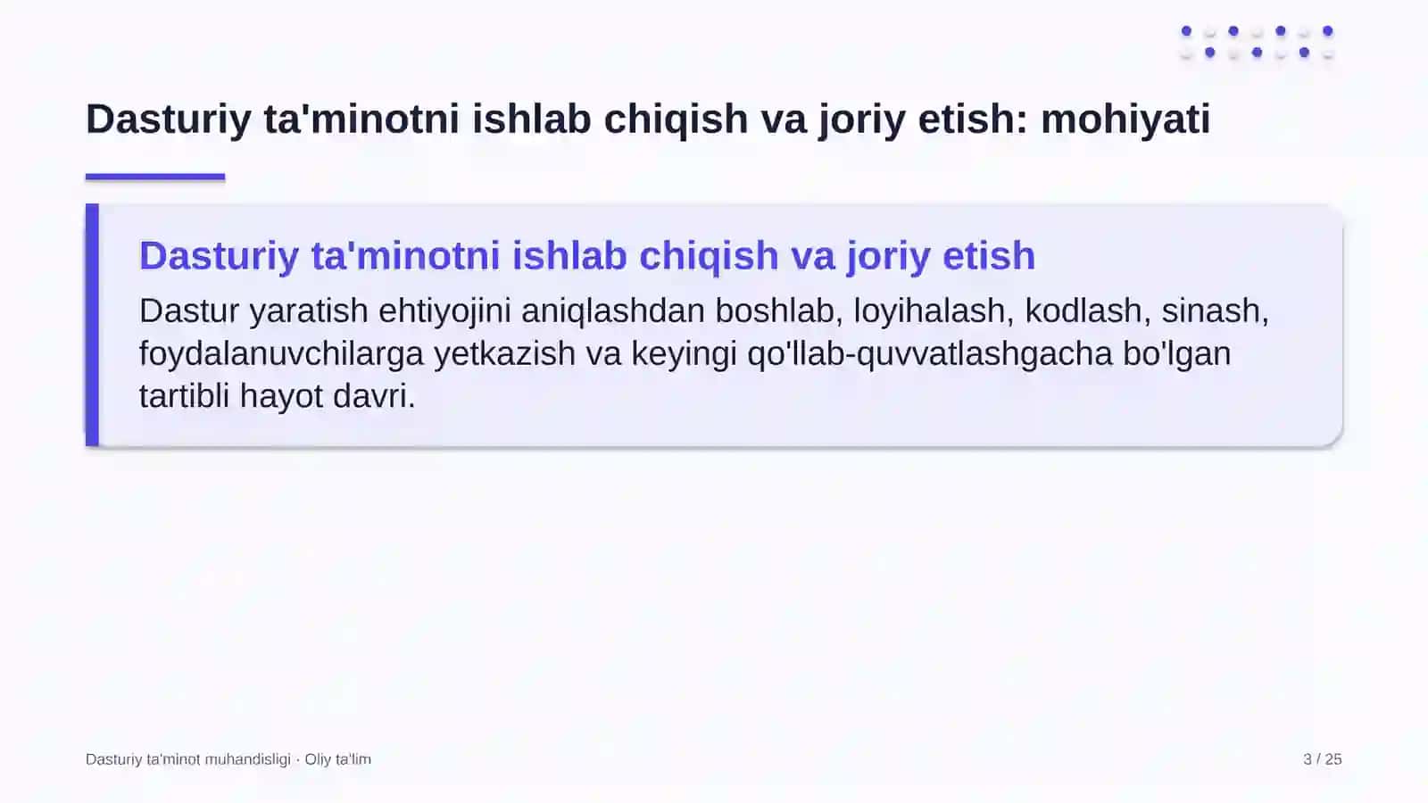 DASTURIY TA'MINOT MUHANDISLIGI · OLIY TA'LIM 3