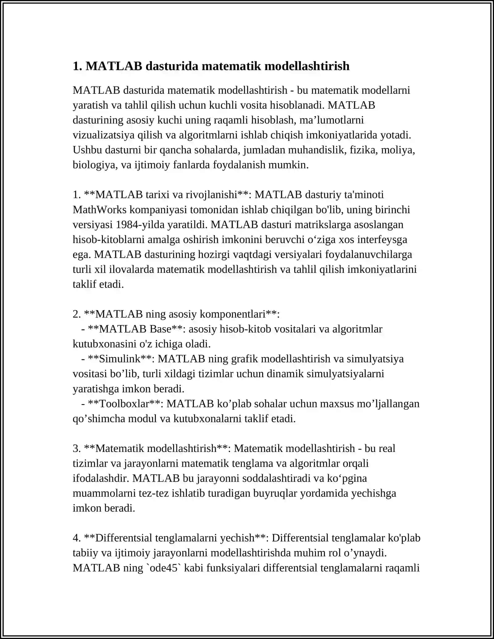 MATLAB dasturida matematik modellashtirish 3