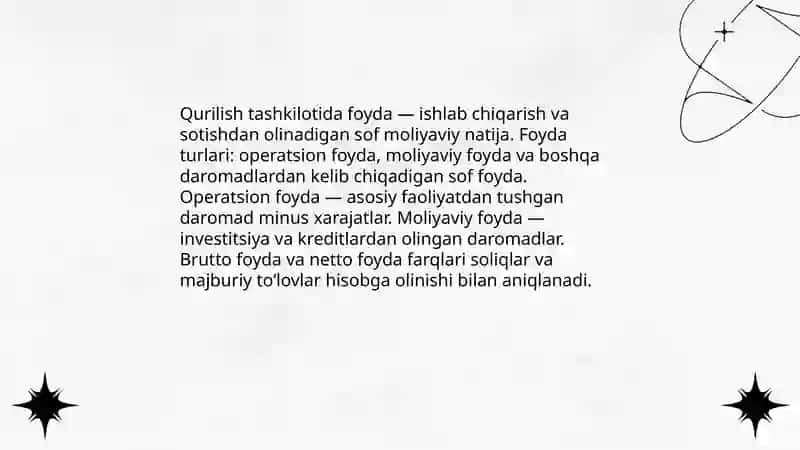 Qurilish tashkilotida foyda va rentabellik 3