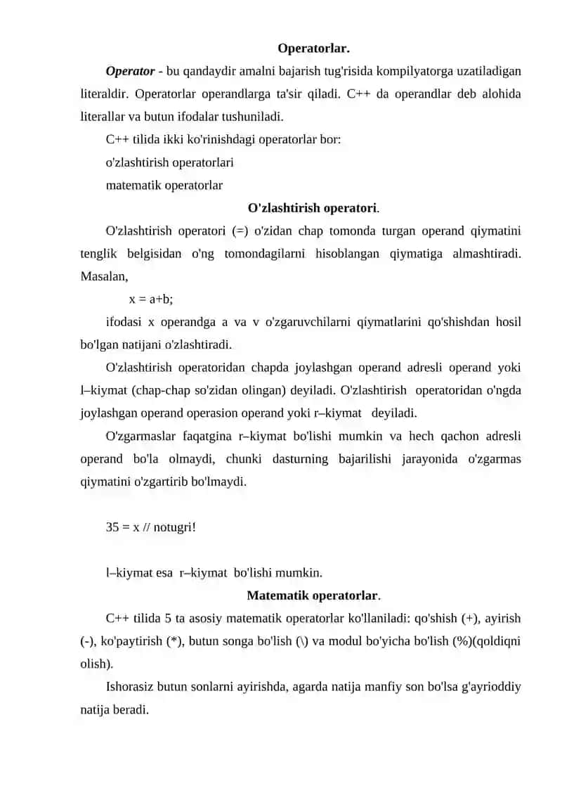 C++ DASTURLASH TILIDA TAKRORLOVCHI OPERATORLAR 3