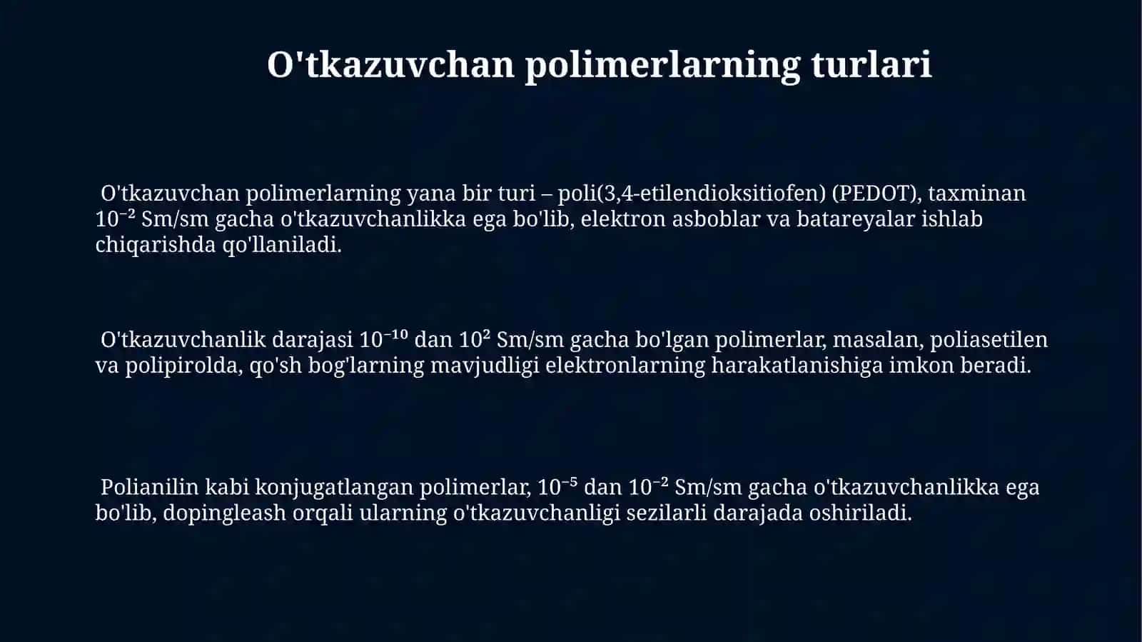 O'tkazuvchan polimerlar 3