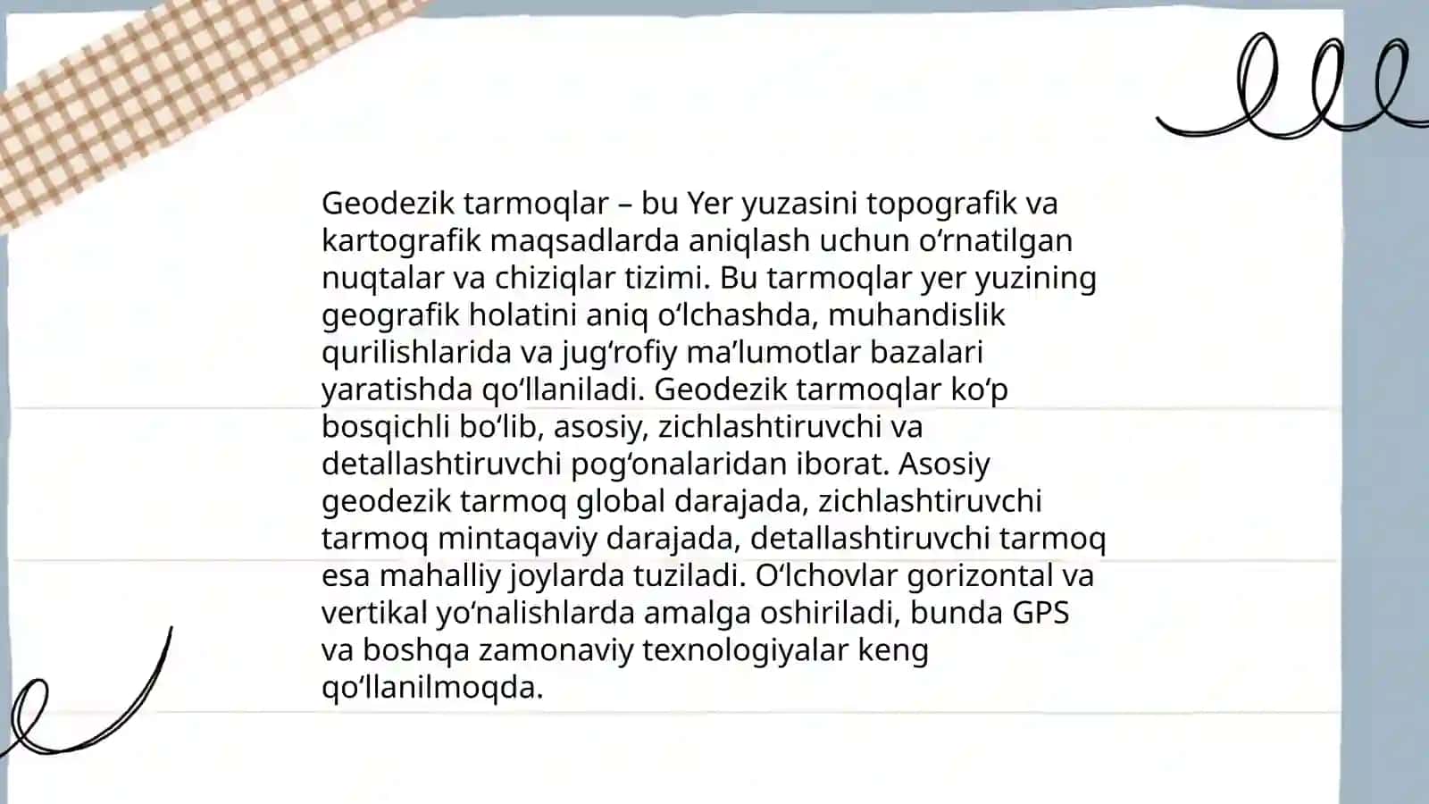 Geodezik tarmoqlar va ularning sinflari 3