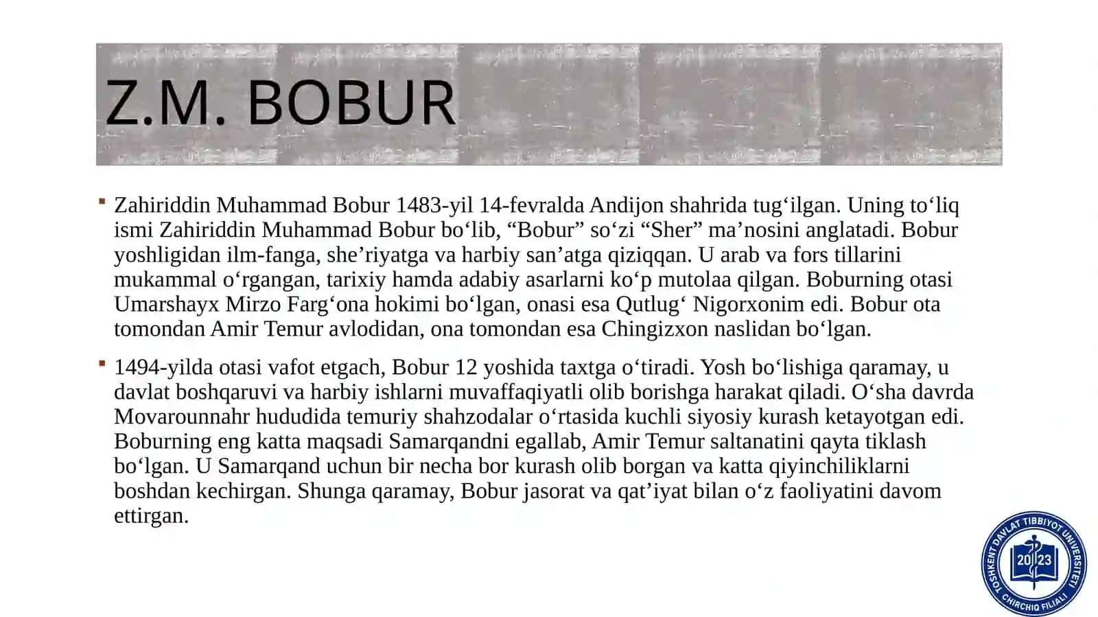 Zahiriddin Muhammad Bobur “ BOBURNOMA” 3
