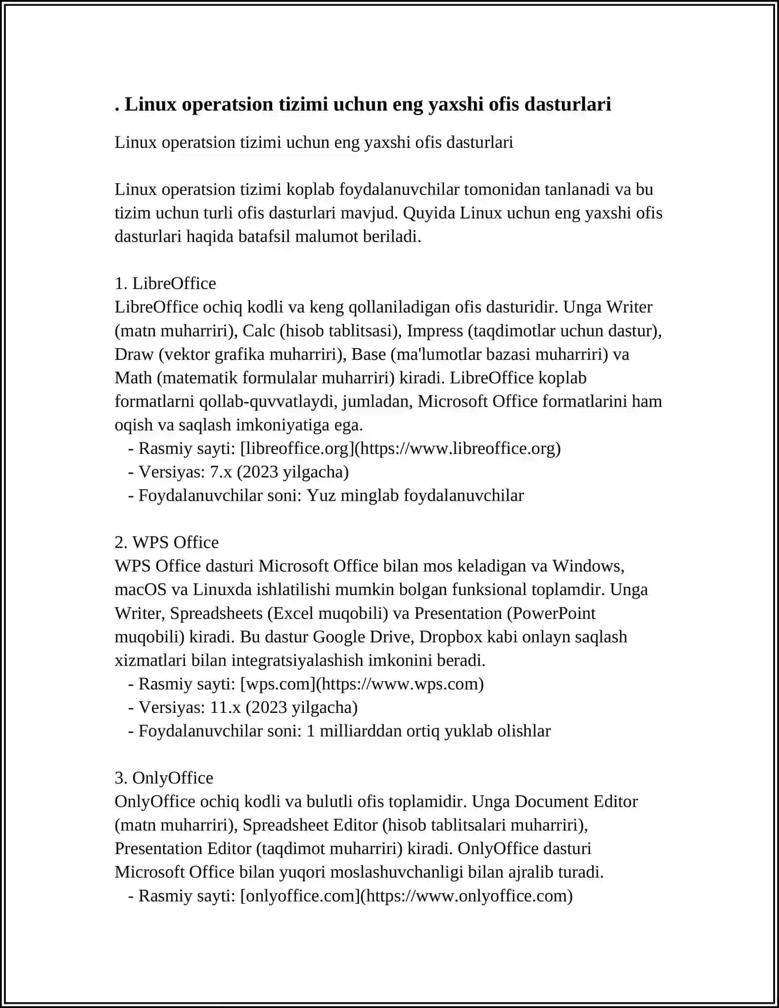 LINUX OPERATSION TIZIMI UCHUN OFFIS DASTURLARI 3
