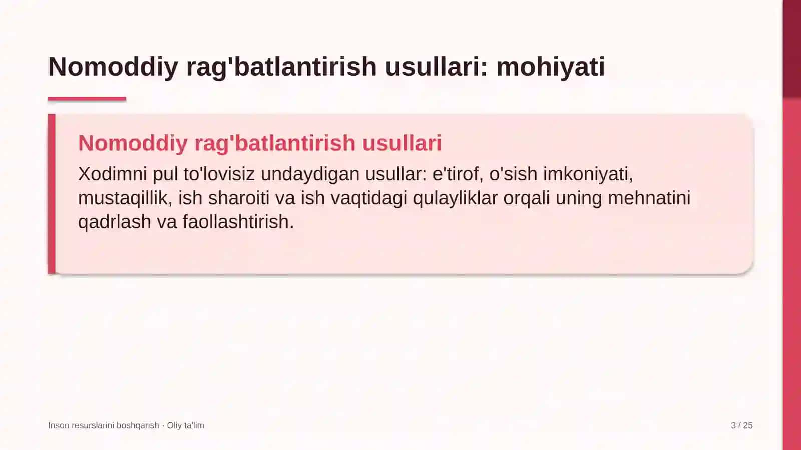 Buyurtmaxonalarda nomoddiy rag'batlantirish usullari 3