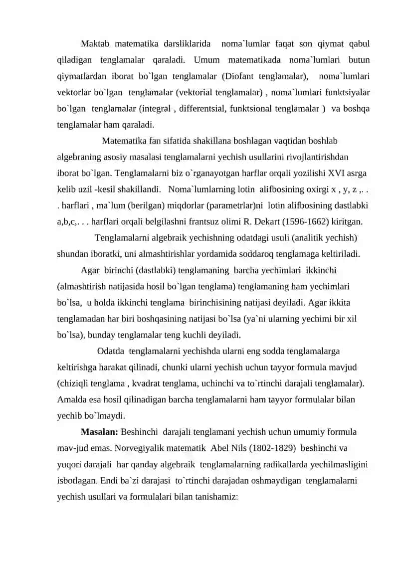 Algеbraik tеnglamalar 3