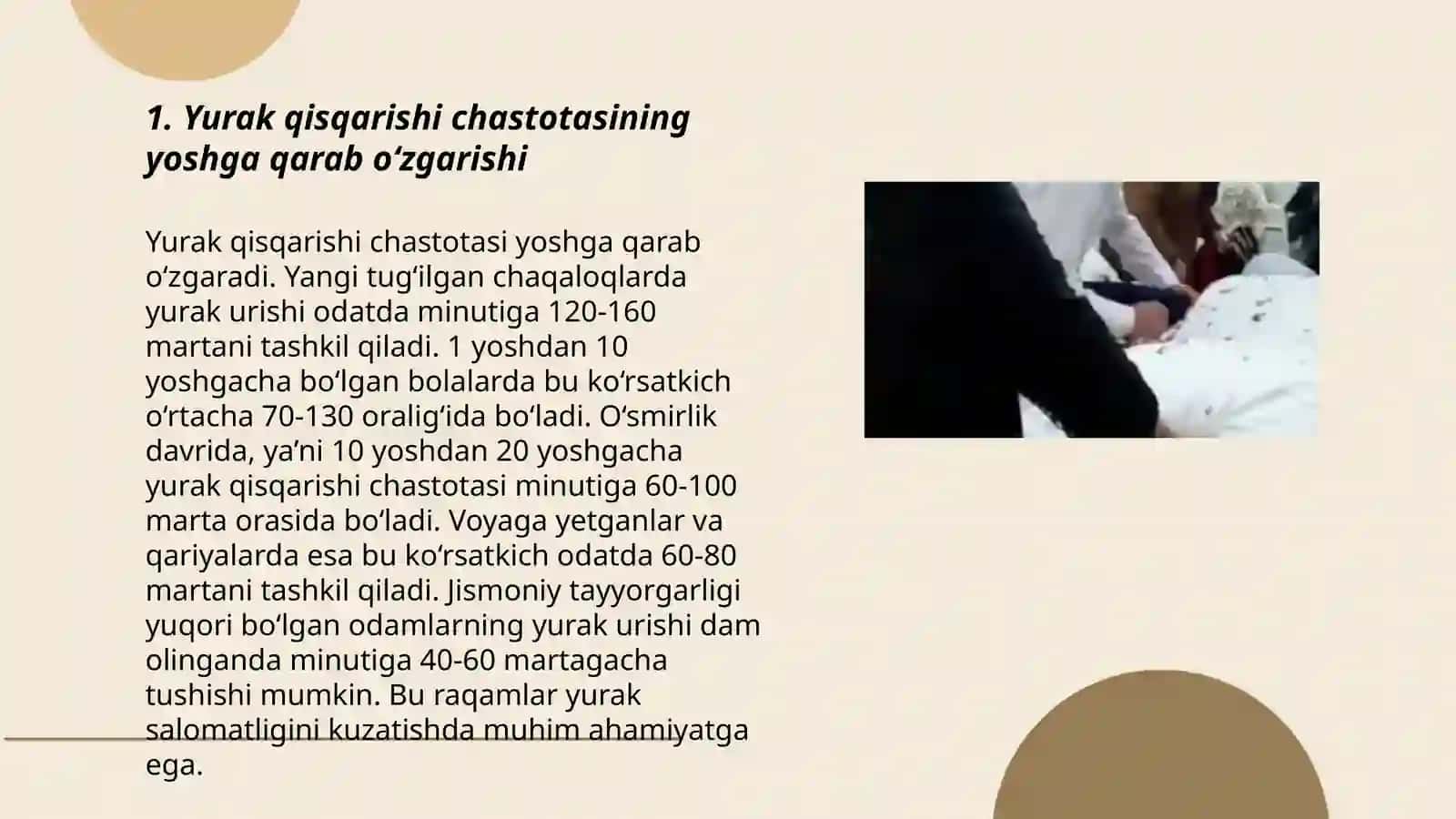 Turli yoshdagi bolalarda meyorda va jismoniy ishdan keyingi yurak chastotasi aniqlanib,yurakning sistolik va minutlik hajmini aniqlash 3