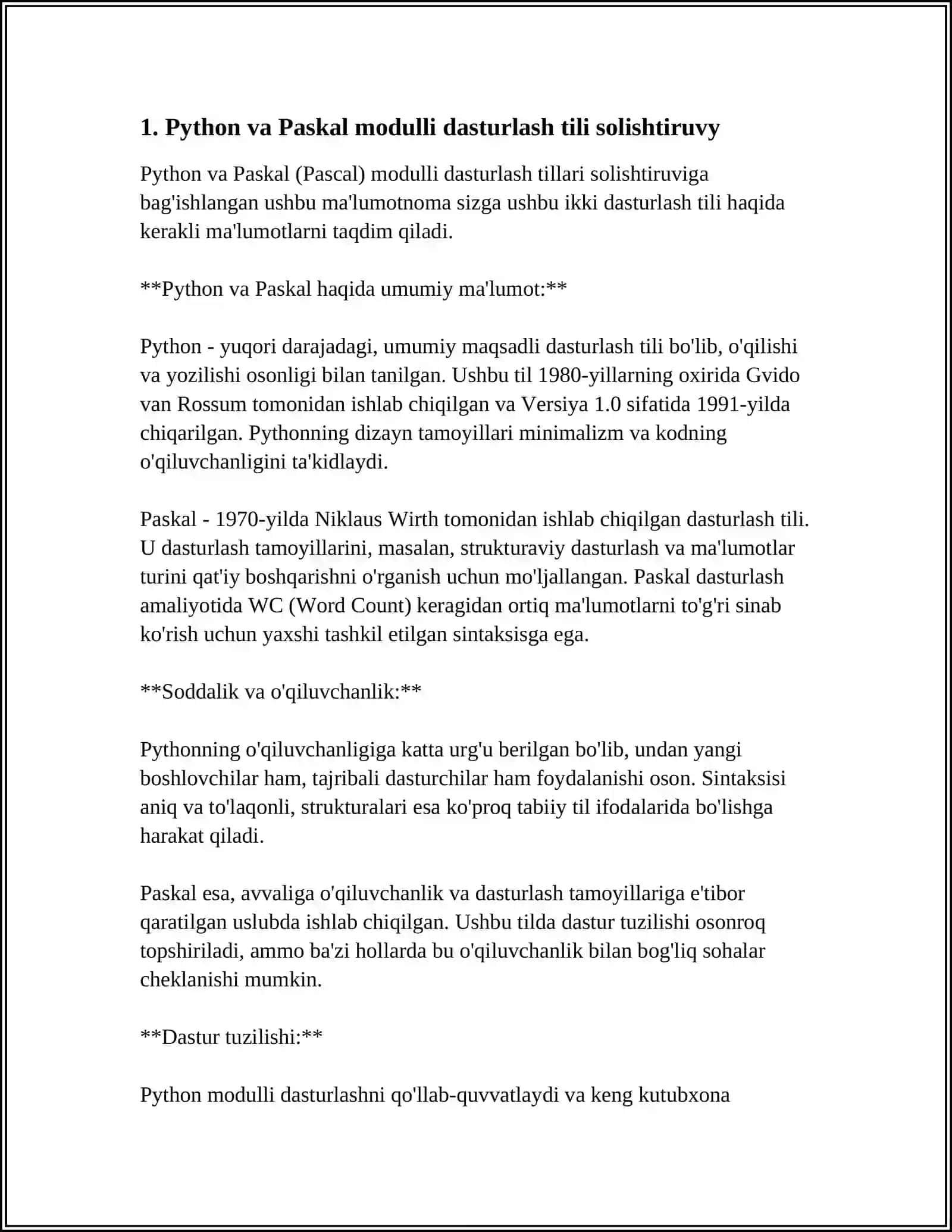 PYTHON DASTURLASH TILI, C# VA BOSHQA TILLARDA(PASCAL,C++)MODULLI DASTURLASHDA ULARNING FARQI 3