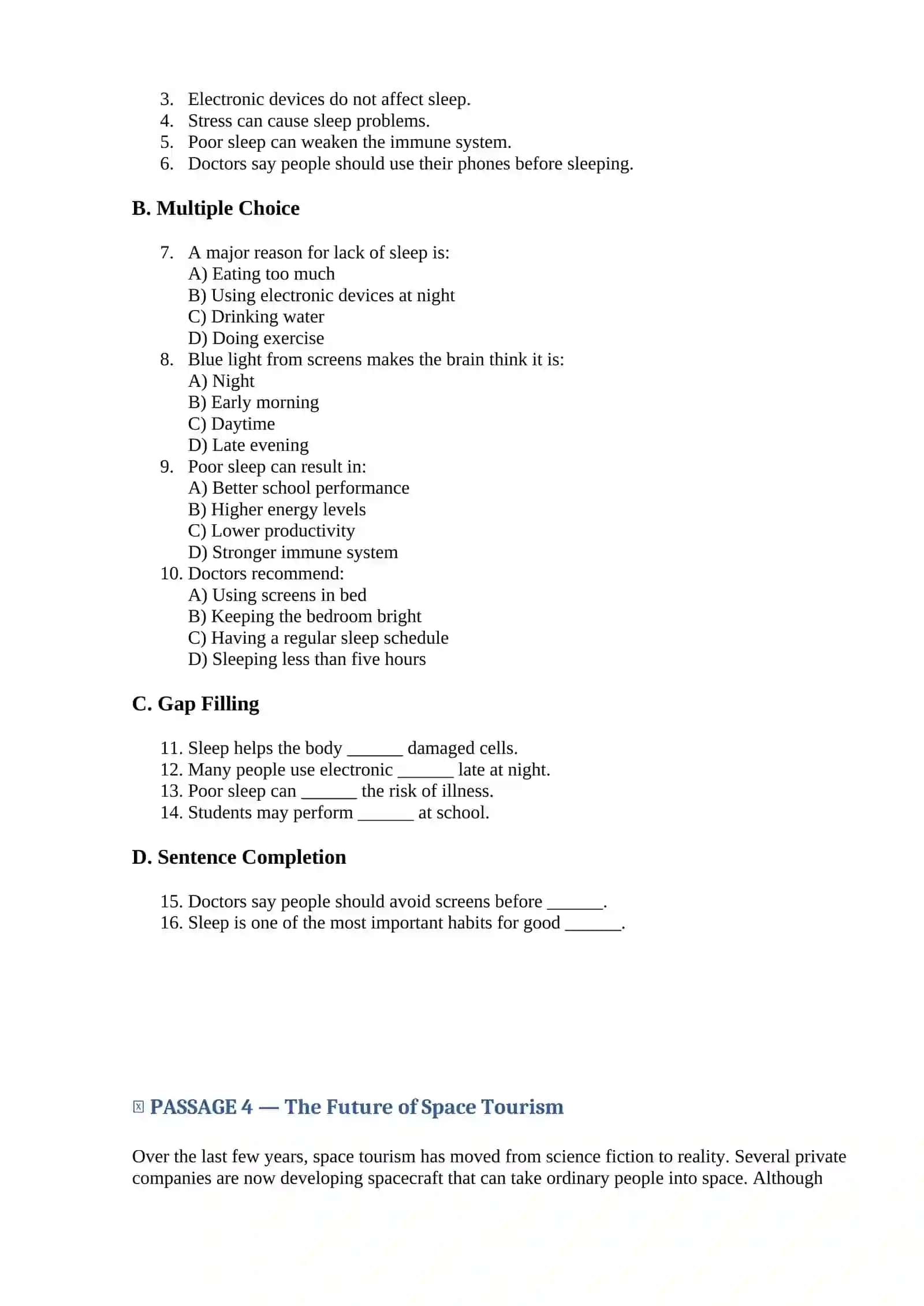 Reading passages for elementary and intermediate students 3