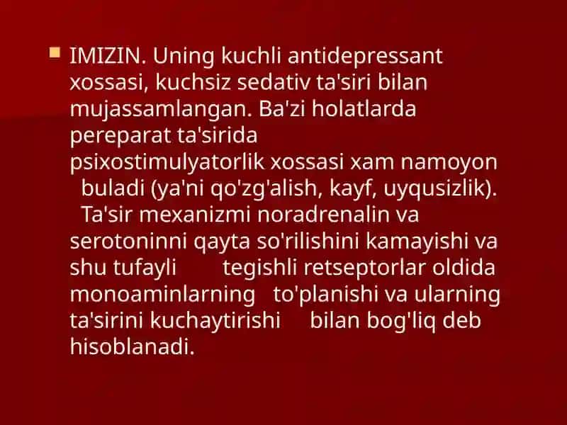 Depressiyaga qarshi moddalar.  Psixostimulyatorlar 3