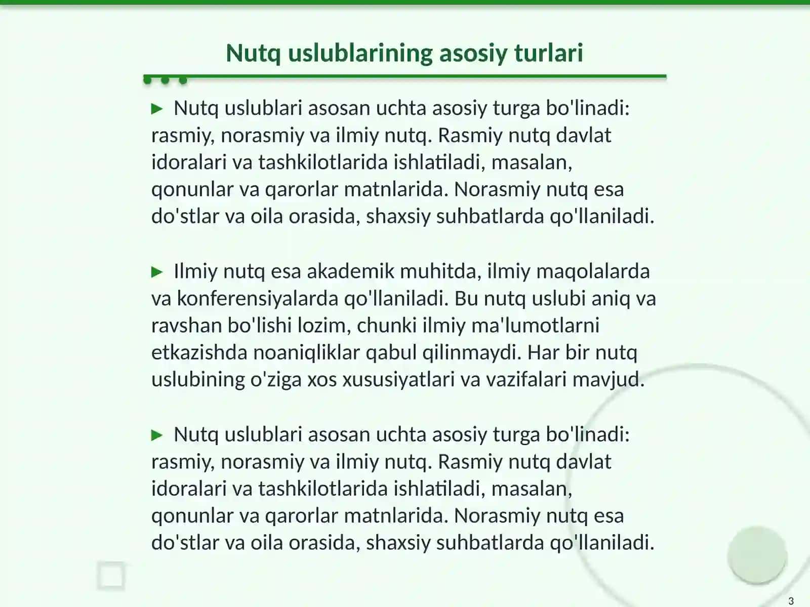 Nutq uslublarining qiyosiy tafsifi 3