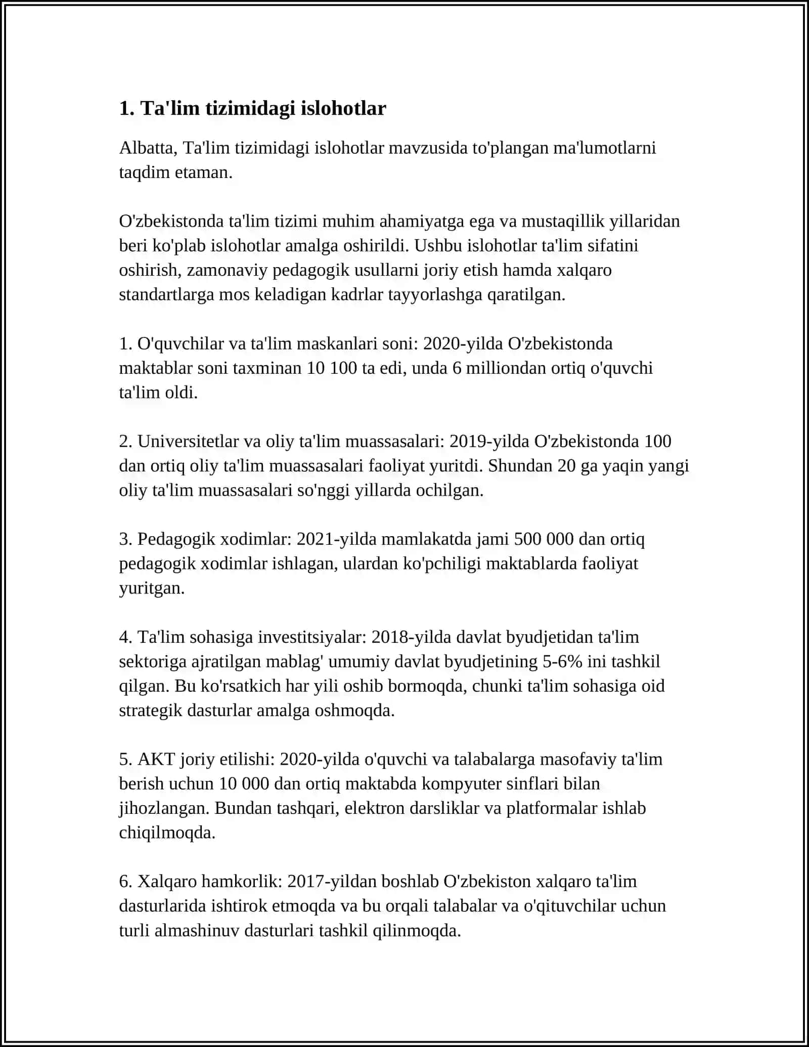 O'ZBEKISTONDA IJTIMOIY SOHADA AMALGA OSHIRILAYOTGAN O'ZGARISHLAR MAZMUN VA MOHIYATI 3