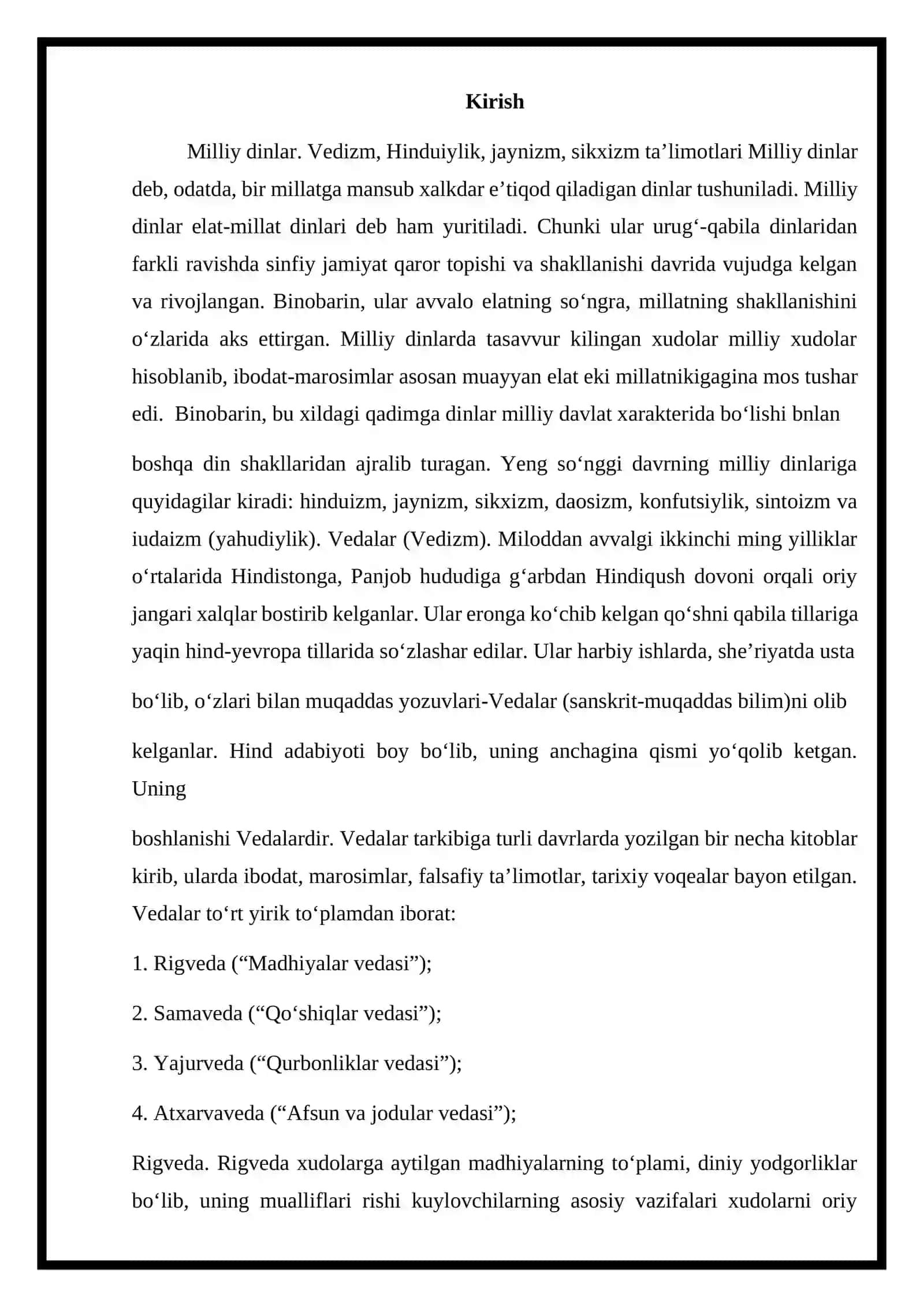 MUSTAQIL ISH: Milliy dinlar 3