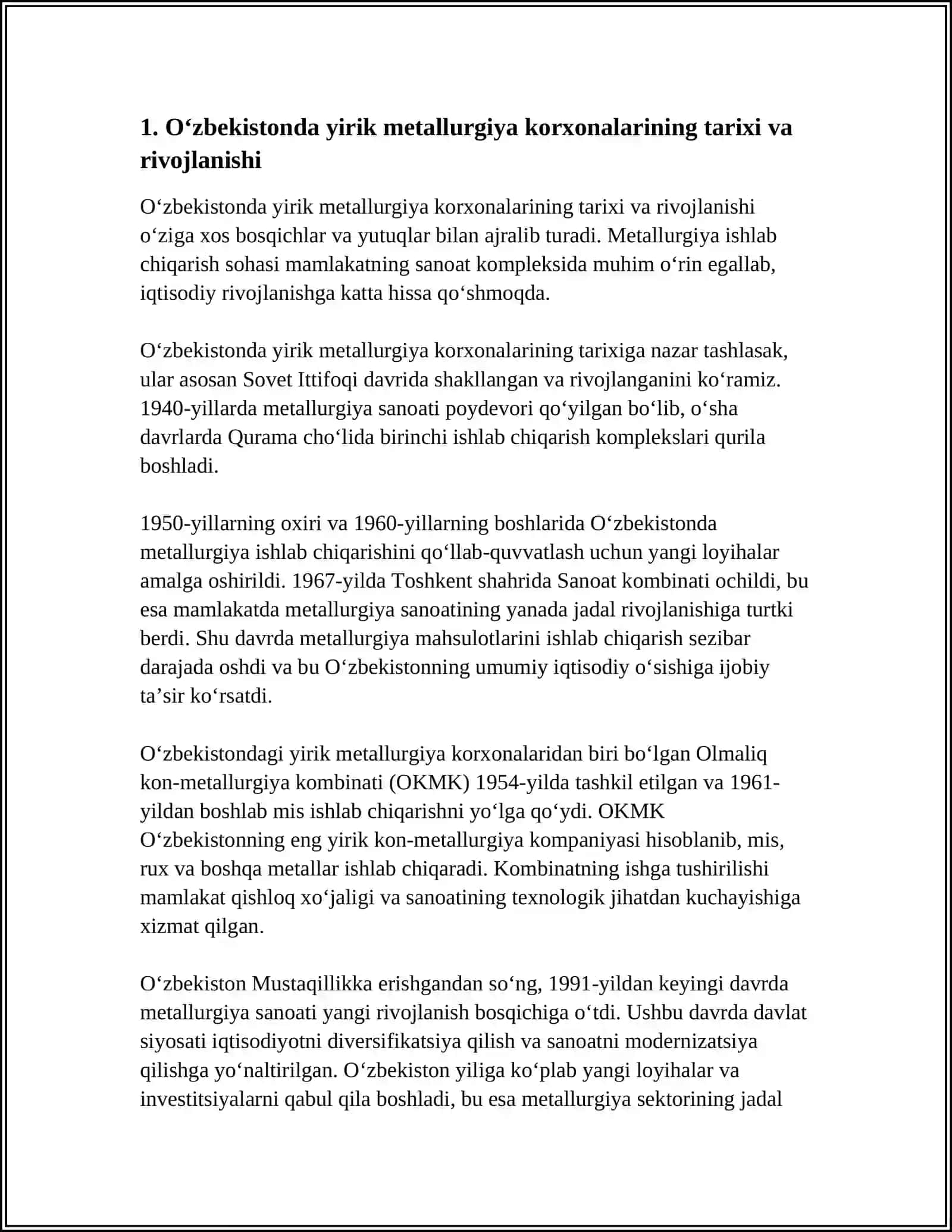 OʻZBEKISTONDA YIRIK METALLURGIYA KORXONALARI 3
