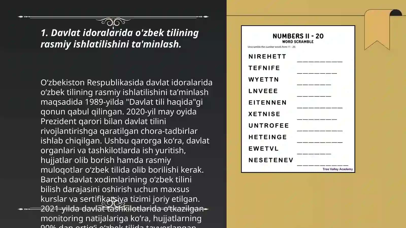 O'zbek tilini oshirish 3