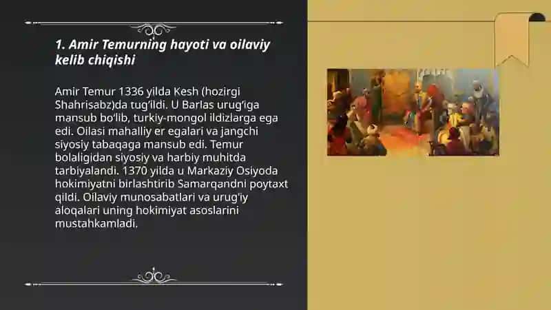 Amir Temurning hayoti va oilaviy kelib chiqishi 3