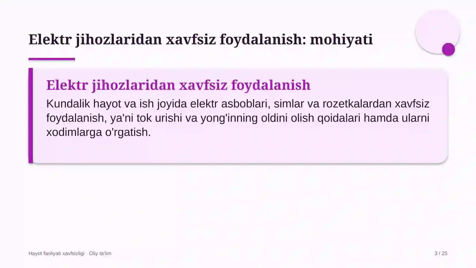 Hayot faoliyati xavfsizligi · Oliy ta'lim 3