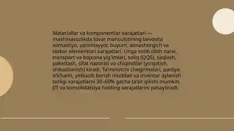Materiallar va komponentlar xarajatlari 3