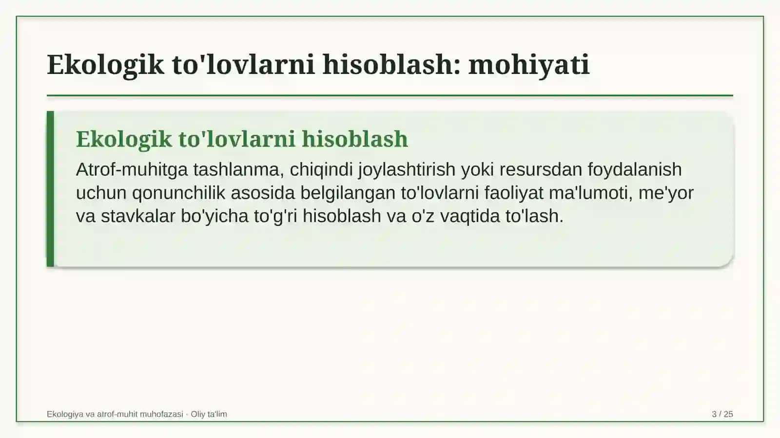 Yo'l xo'jaligida ekologik to'lovlarni hisoblash 3