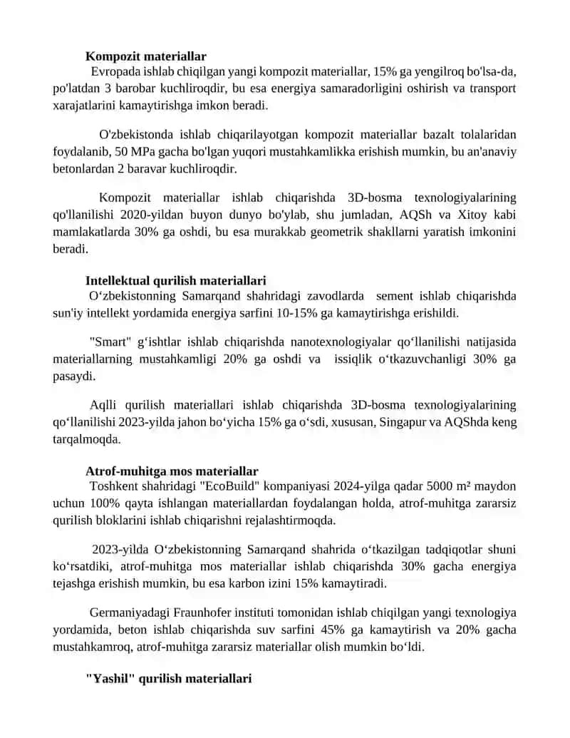 Qurilish materiallari ishlab chiqarishning yangi texnologiyalari 3