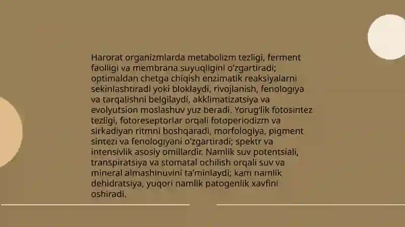 Ekologik omillarning tirik organizmlarga ta'sir etish mexanizmlari 3