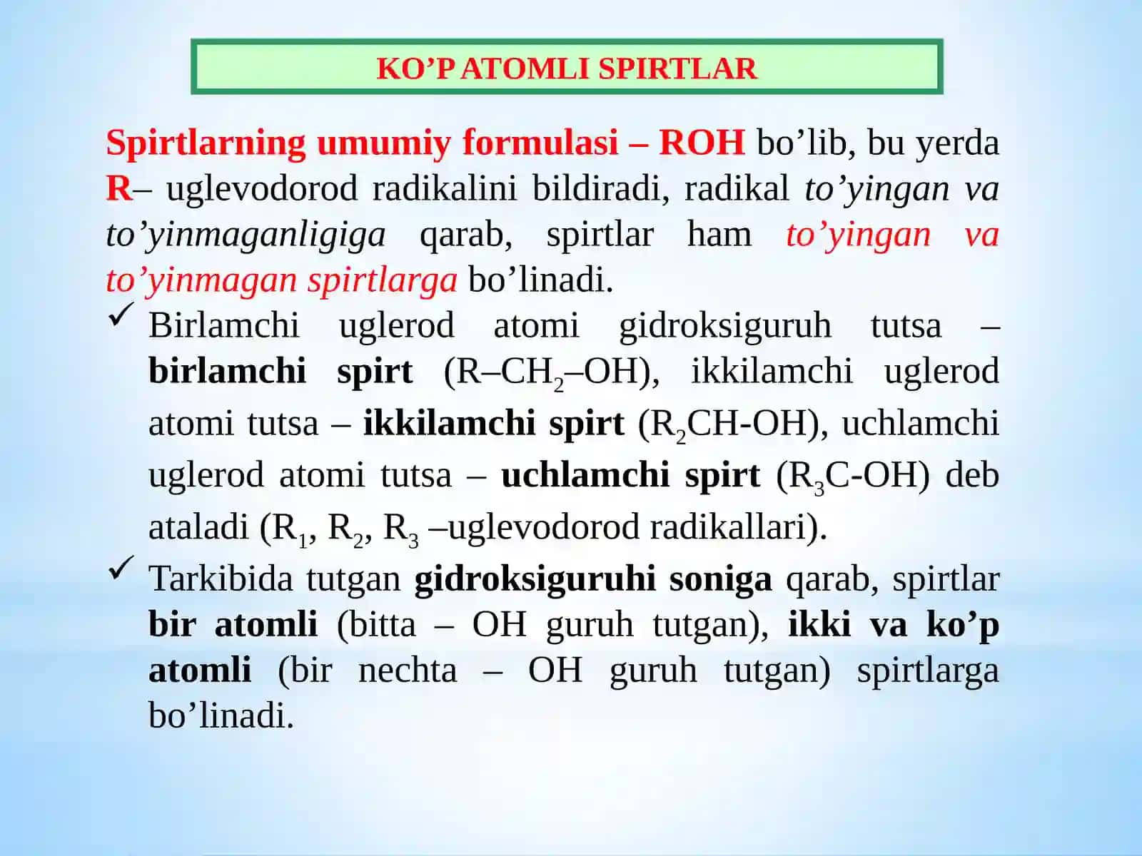 Ko`p  atomli  spirtlar,to`yinmagan  spirtlar 3