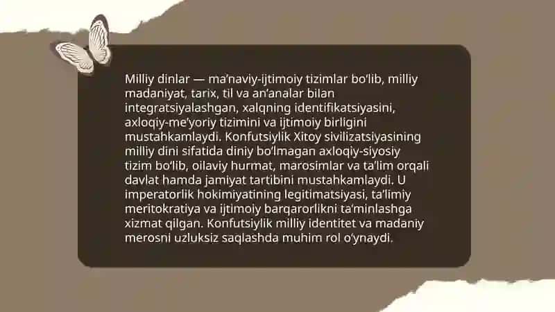 Milliy dinlar. Konfutsiylik milliy dini 3