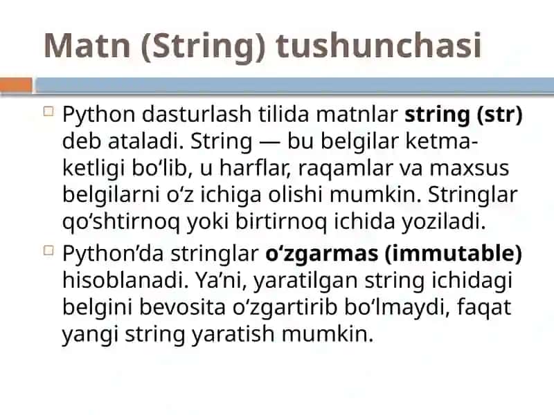 PYTHON DASTURLASH TILIDA MATNLAR BILAN ISHLASH 3