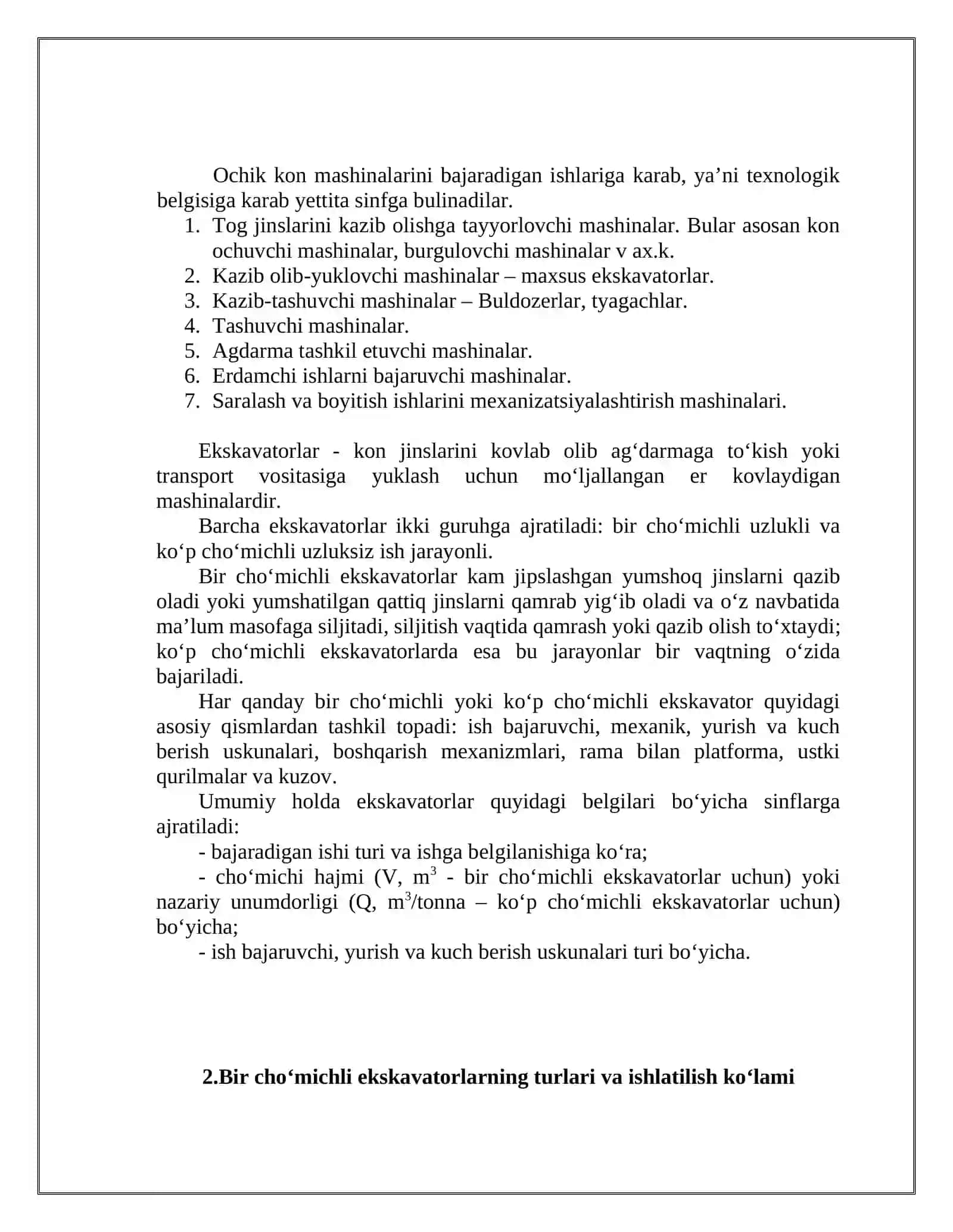 OCHIQ KON QAZISH-YUKLASH MASHINALARI. EKSKAVATORLAR SINFLARI 3
