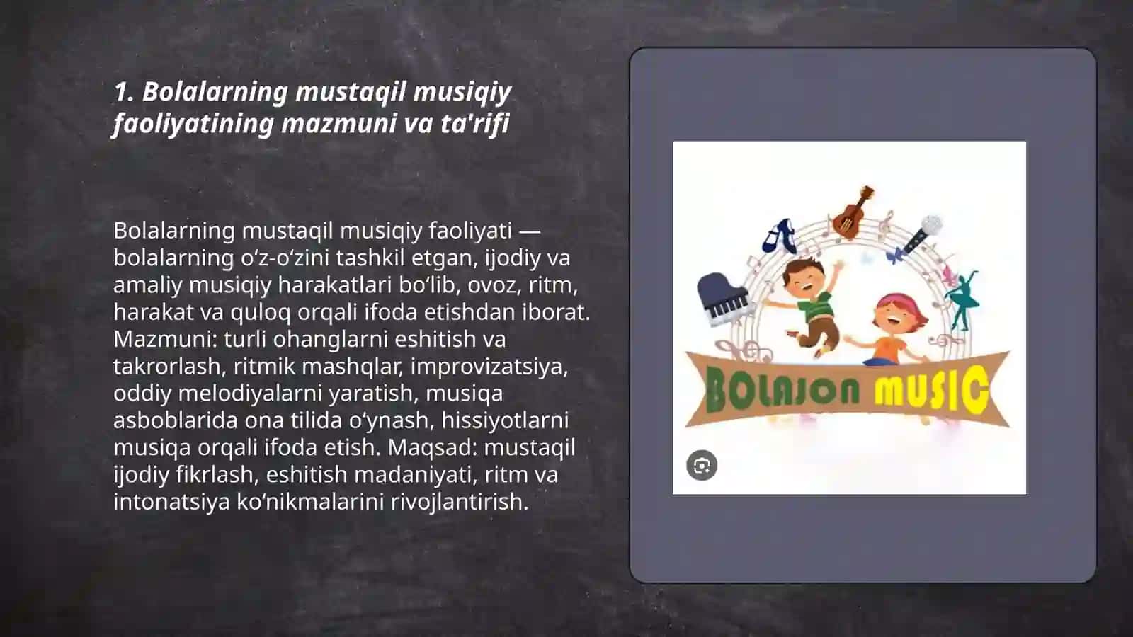 Bolalarning mustaqil musiqiy faoliyati mazmuni va ahamiyati,unga rahbarlik qilish 3