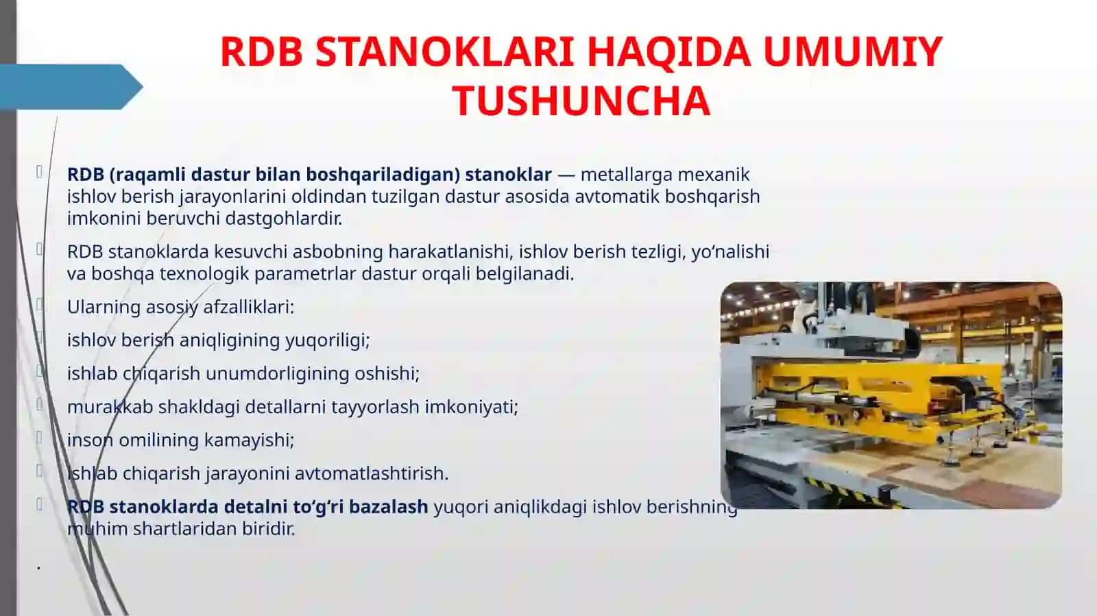 RDB STANOKLARDA DETALNI BAZALASH TALABLARI 3