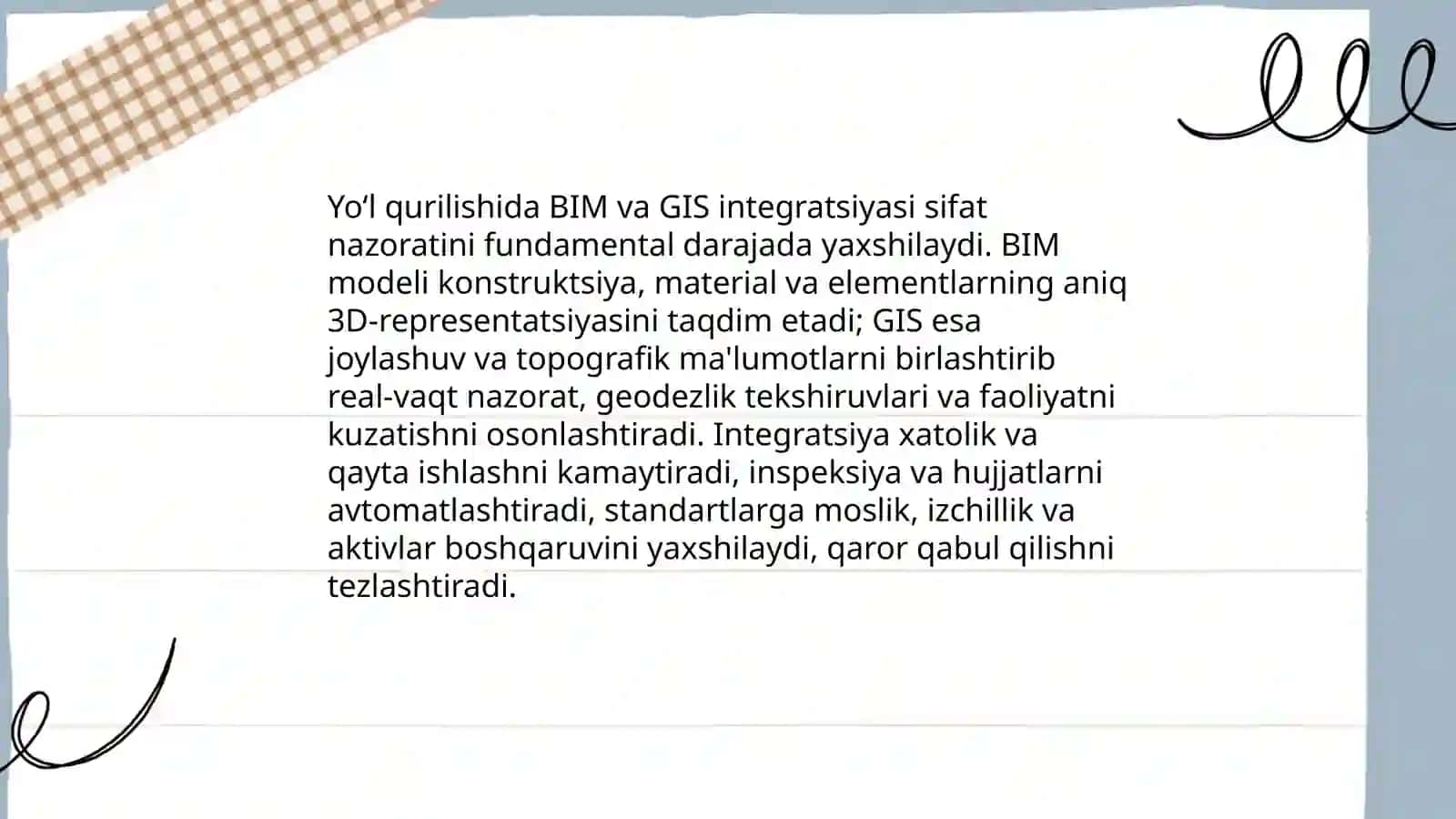 Yoʻl qurilishida BIM va GIS integratsiyasi 3