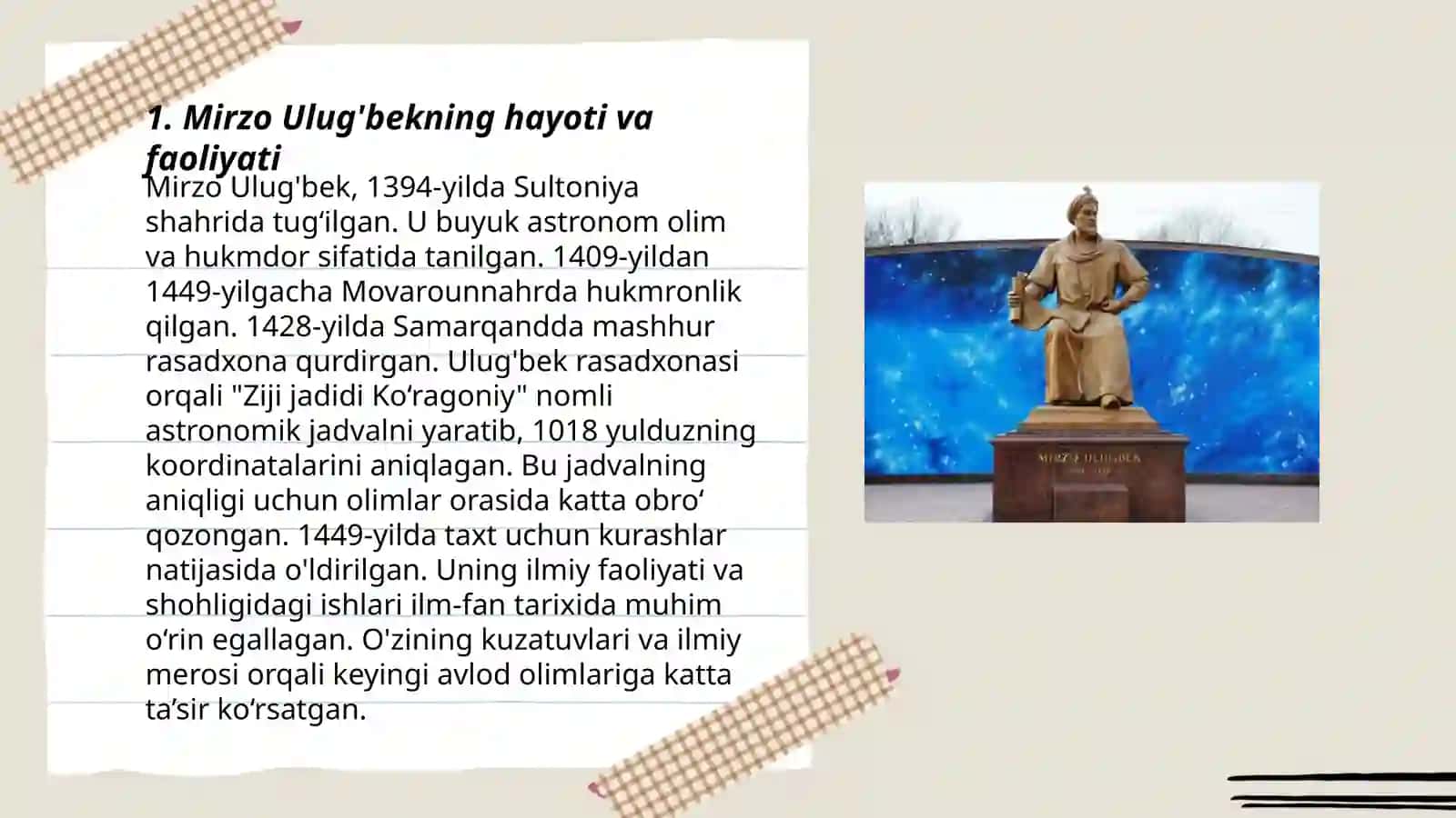 Mirzo Ulug'bek - davlat arbobi va buyuk olim 3