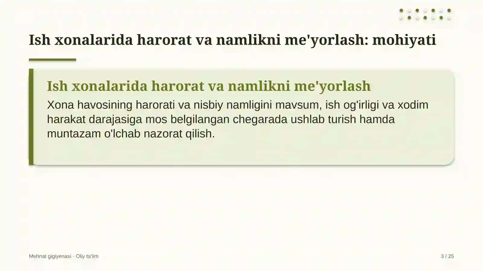 xolding kompaniyalarida ish xonalarida harorat va namlikni me'yorlash 3481 3